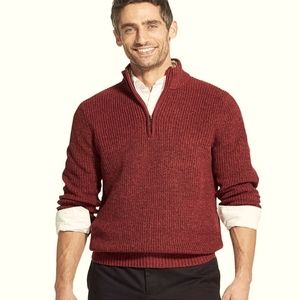 Izod Burgundy (Biking Red) Sherpa-Collar Quarter-Zip Sweater